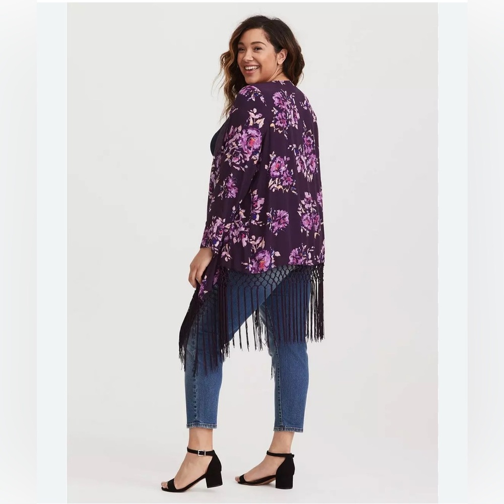 Torrid Floral Print Fringe Kimono in Waters Edge Size 1x (14 - 16) - Picture 12 of 13